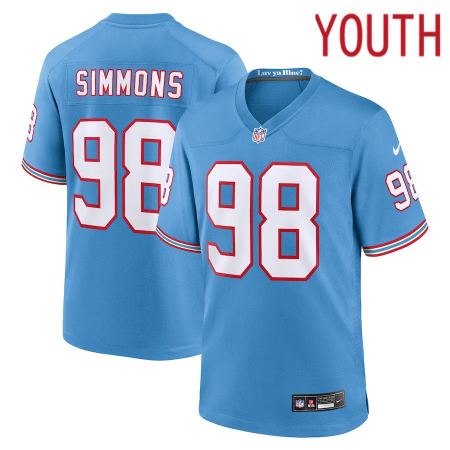 Youth Tennessee Titans 98 Jeffery Simmons Nike Light Blue Oilers Throwback Player Game NFL Jersey